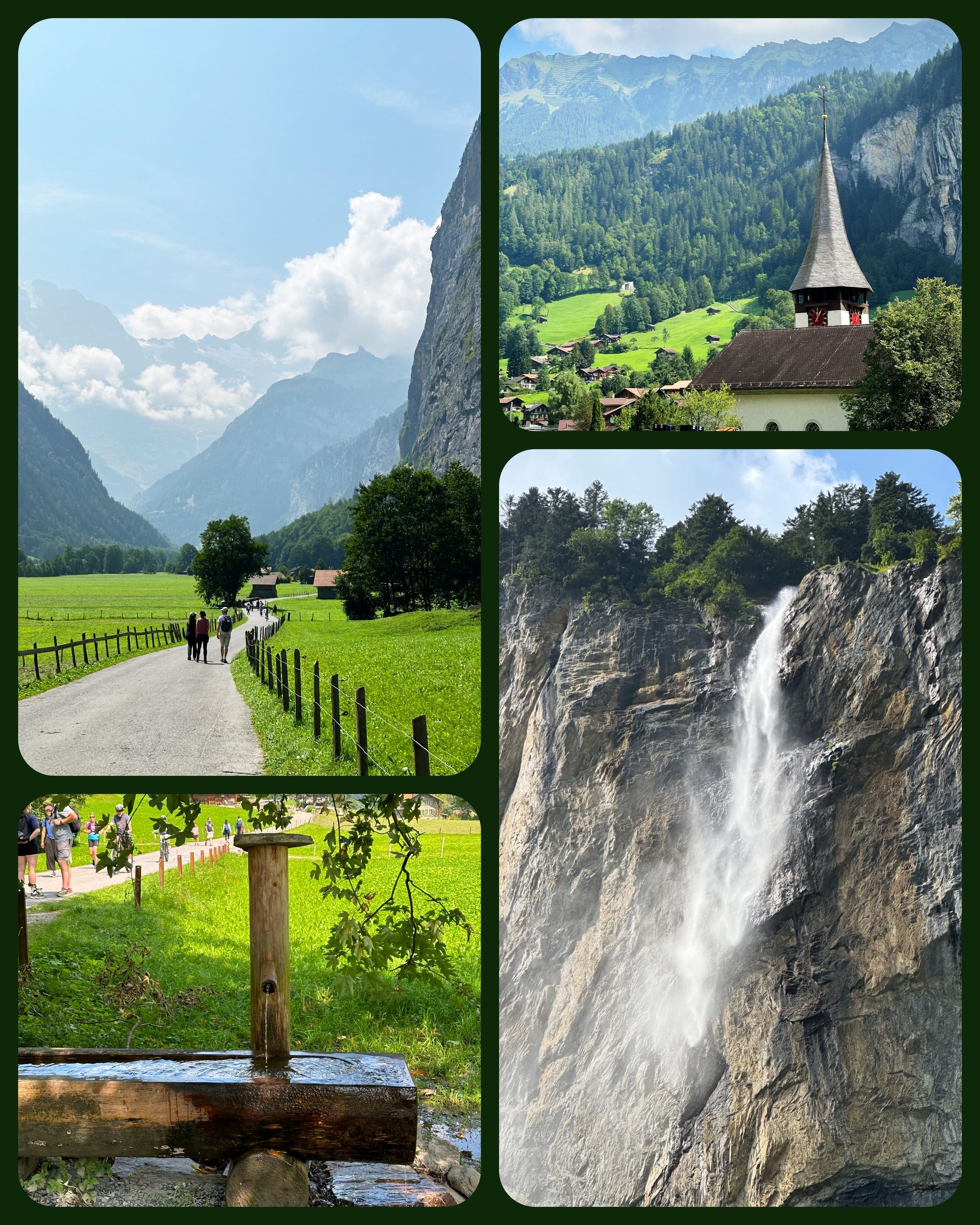 The misty waterfalls, cliffs, and walking paths of the Lauterbrunnen Valley