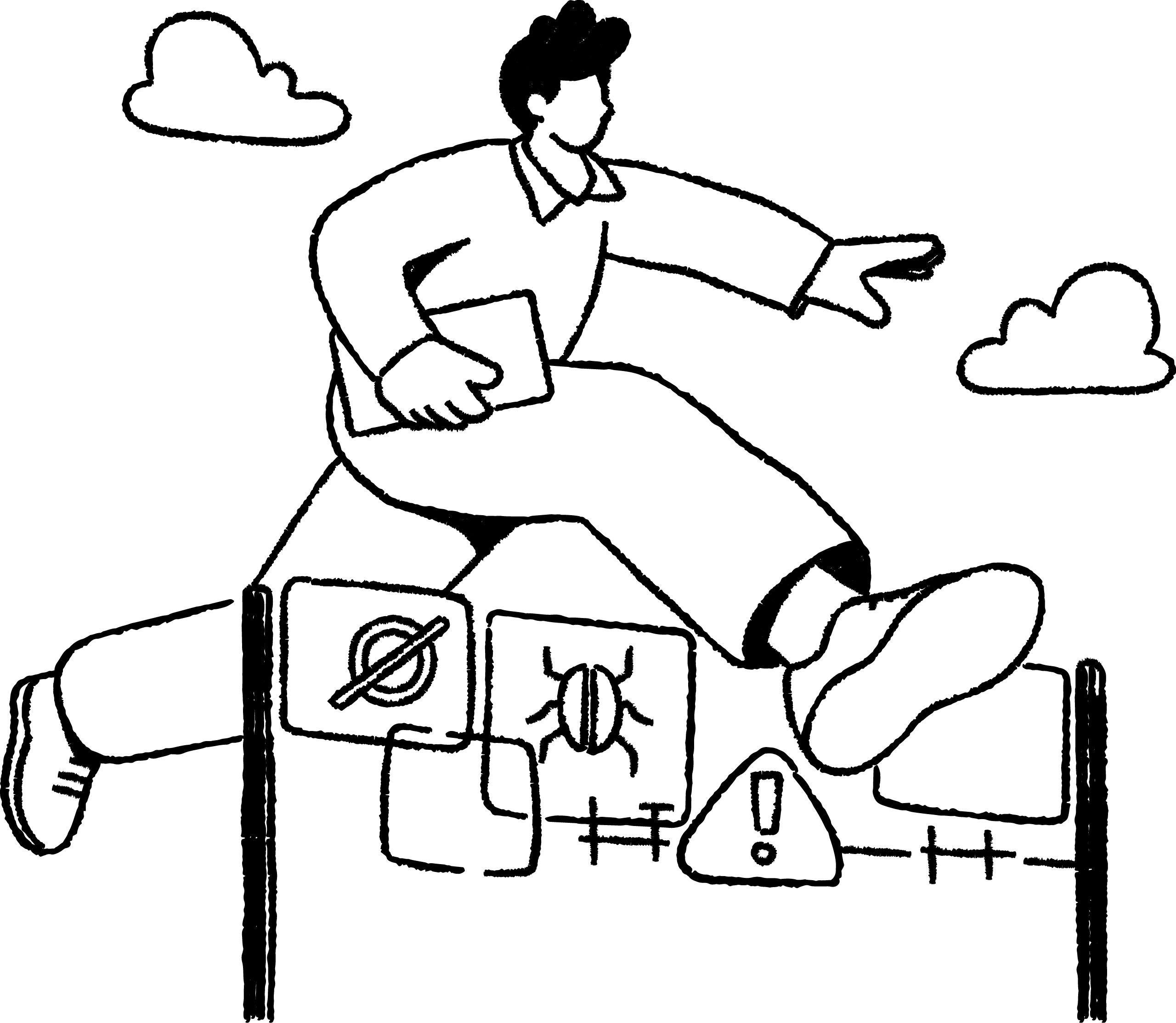 Person hurdling over bugs as an abstract illustration of a sprint