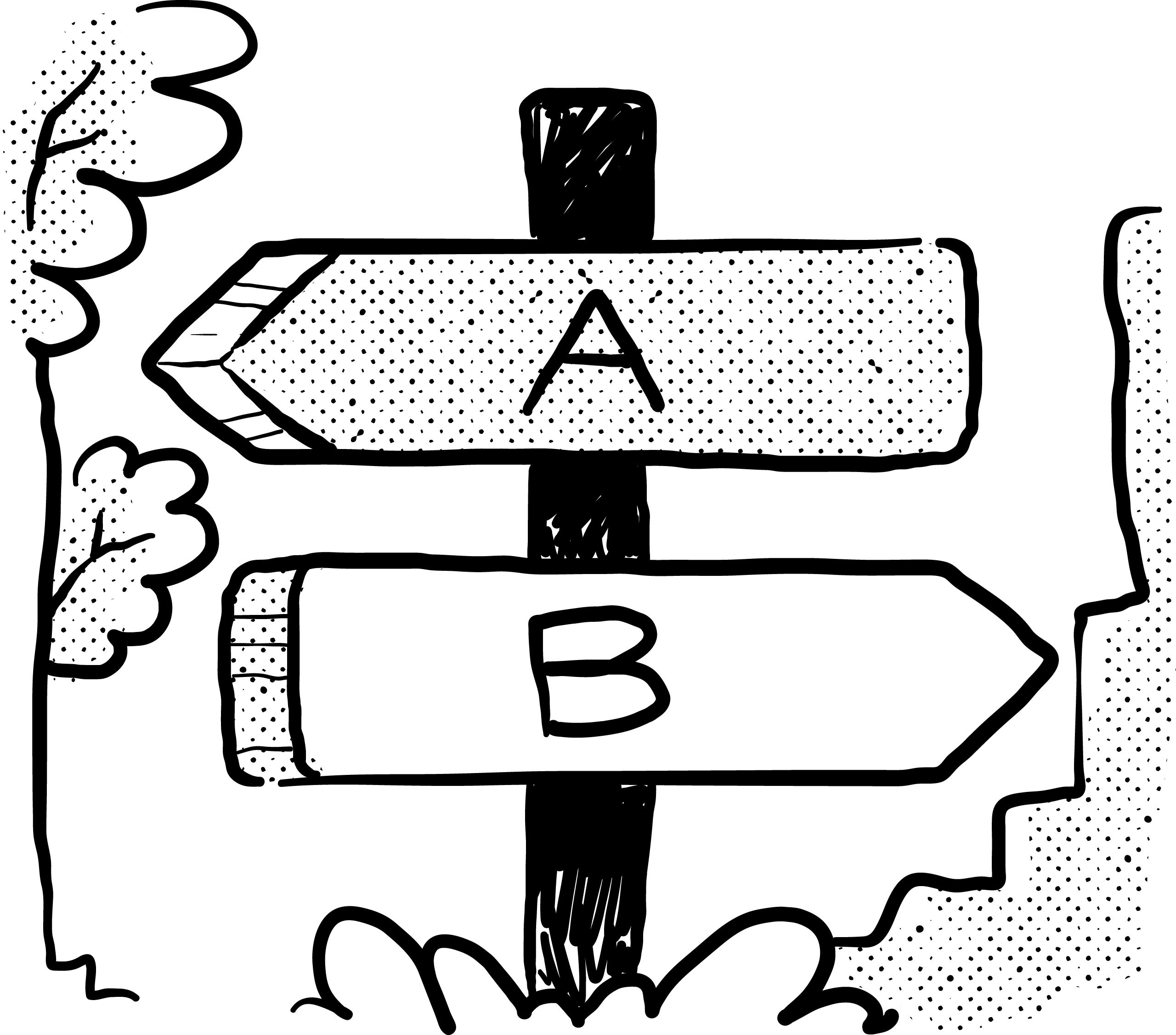 Signpost illustrating two different directions, A and B